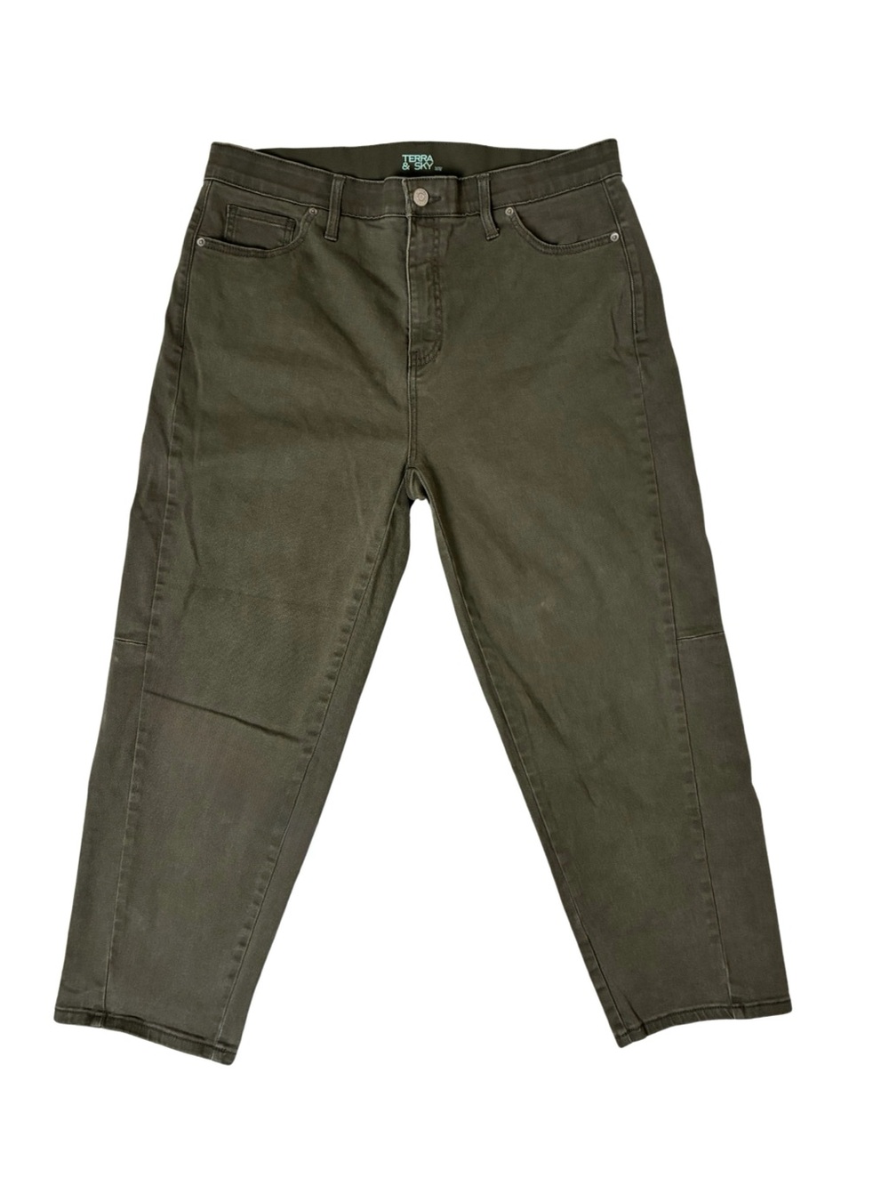 Terra & Sky Straight Leg Pants Stretch Waistband Size 16W Olive Green